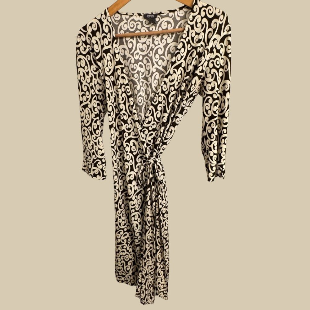 Kenneth Cole Reaction Brown Taupe Wrap Midi Dress M